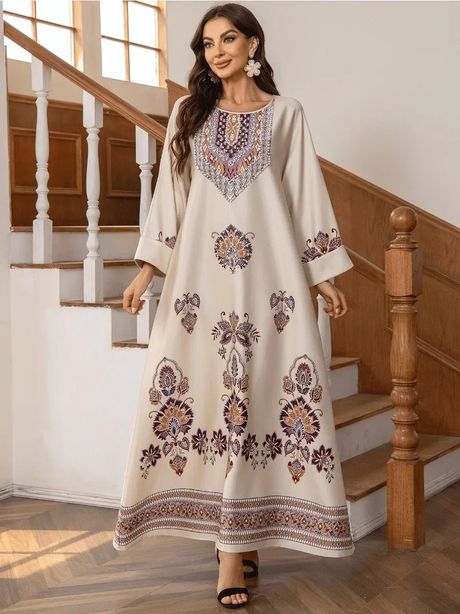 فستان عيد مسلم للنساء طباعة الماس عباية عبايات عربية دبي جلابية فساتين الحفلات قفطان فيستدوس لارجوس رداء طويل 2026 #3