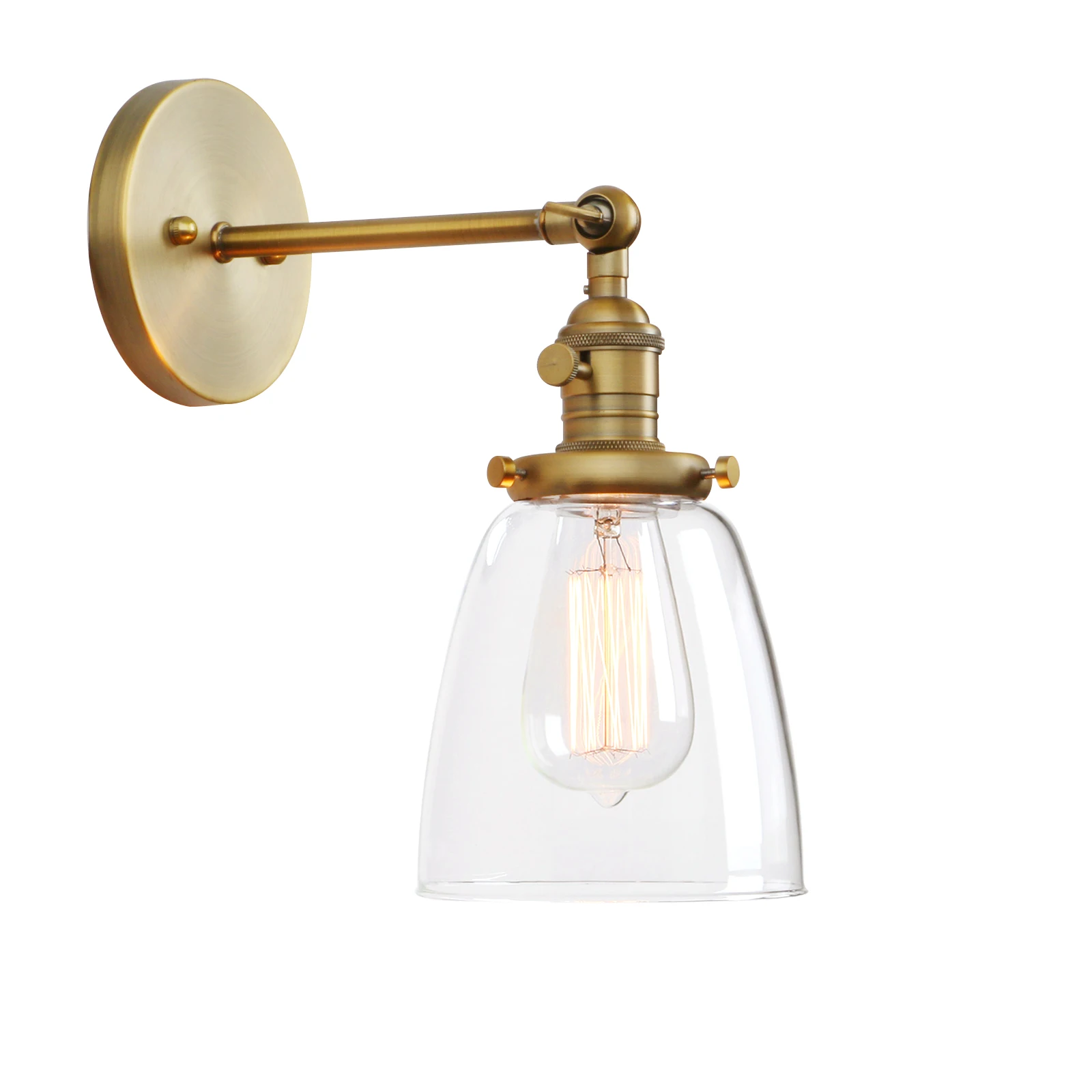 

Phansthy Industrial Vintage Single Sconce with Oval Cone Clear Glass Shade 1-Light Wall Sconce Wall Lamp (Antique)