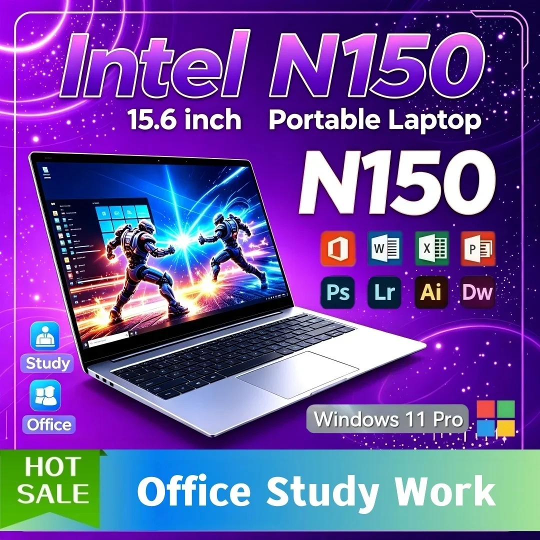 15.6 Inch Popular Choice Ultra Slim Laptop Intel N150 16/32GB RAM 1TB/2TB Big SSD Portable Windows11 Notebook Office Study