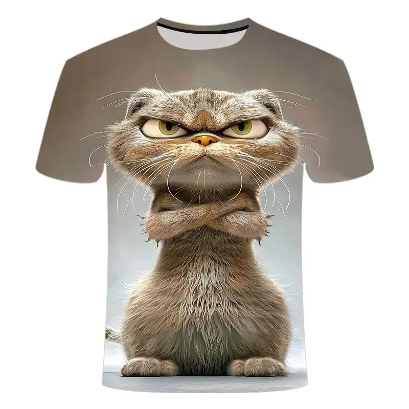 New Various Angry Cat Cartoon T-shirts 3D Anime Cat Print T shirt For Men Women Short Sleeve Top Funny Fashion Kid Tees Clothing