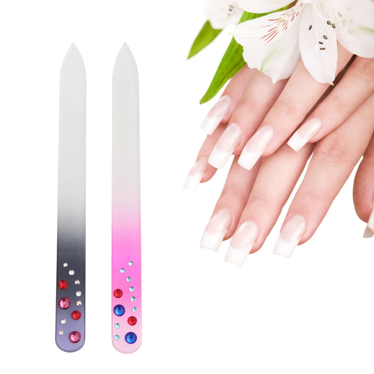 ตะไบเล็บแก้วหลากสี 2 ชิ้น ทนทาน ใช้สำหรับทำเล็บมือ ดูแลเล็บมือ ใช้ได้ทั้งที่บ้านและร้านเสริมสวย อุปกรณ์ดูแลเล็บมือ