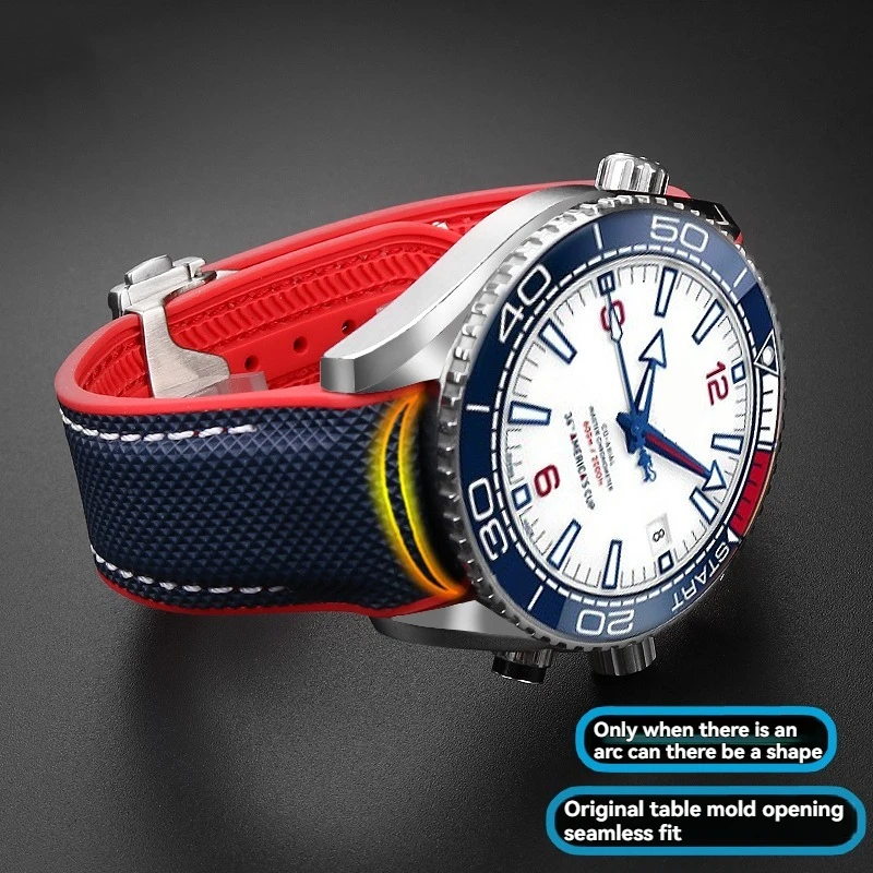 20 مللي متر 21 مللي متر 22 مللي متر الأزرق المطاط حزام ساعة سيليكون + حزام النايلون ل أوميغا 300/Speedmaster/الكم المحيط 8900 استبدال