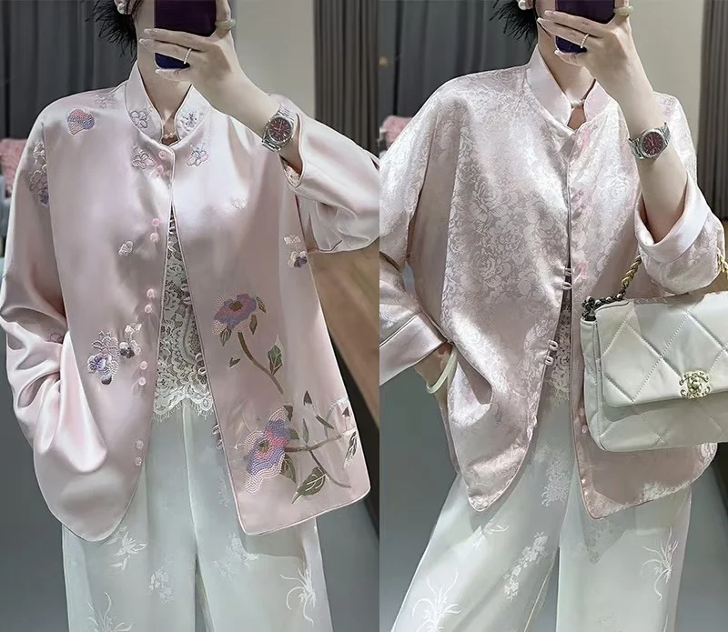 Embroidery Pink Chinese Women Traditional Jacket Tangsuit