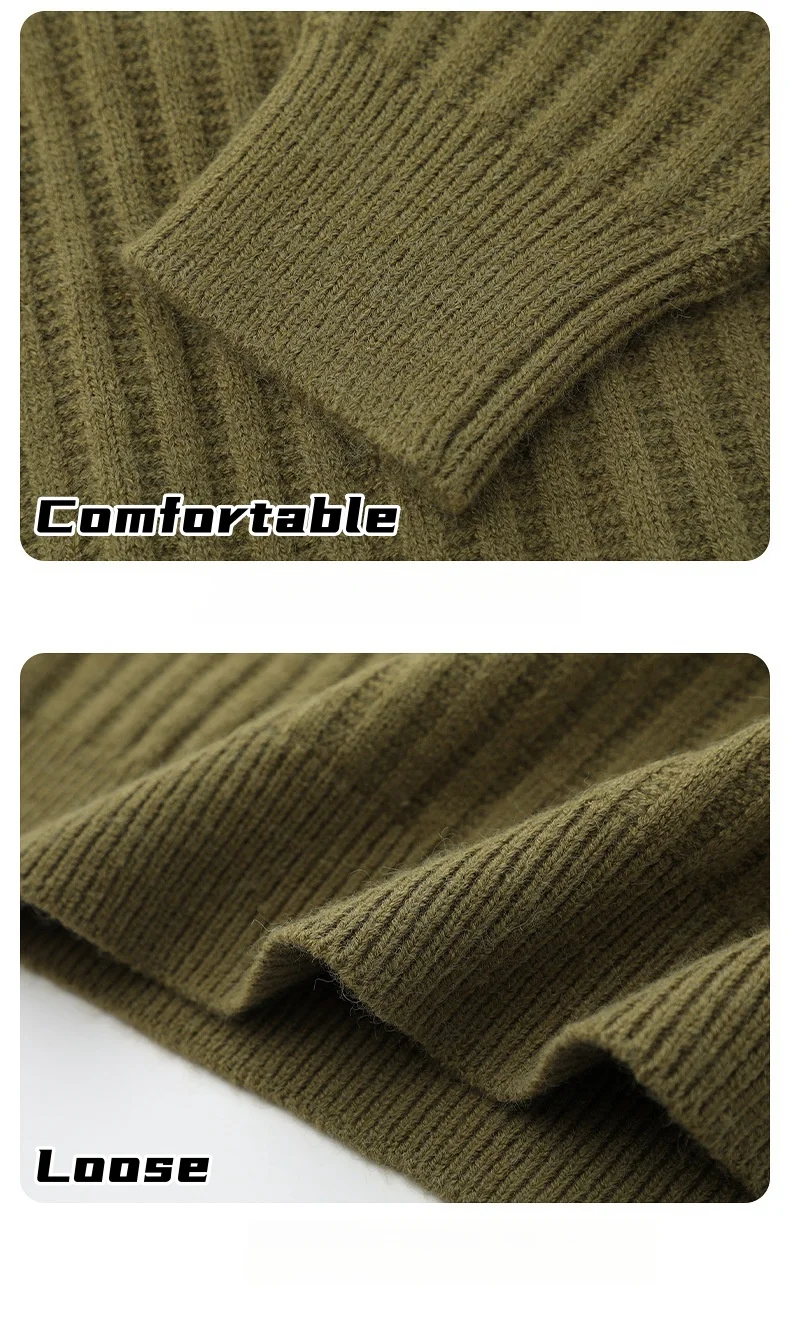 American Retro Crew Neck Pullover Solid Colour Sweater Men's Button Loose Thickened Casual Knit Warm