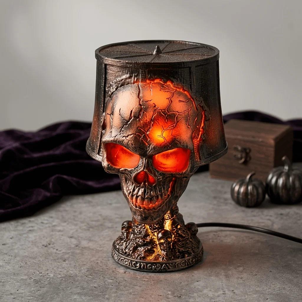 Resin Lava Skull Lamp Gothic Decorative Lamp Resin Craft Study Home Decoration Halloween Horror Decor Night Light Gift
