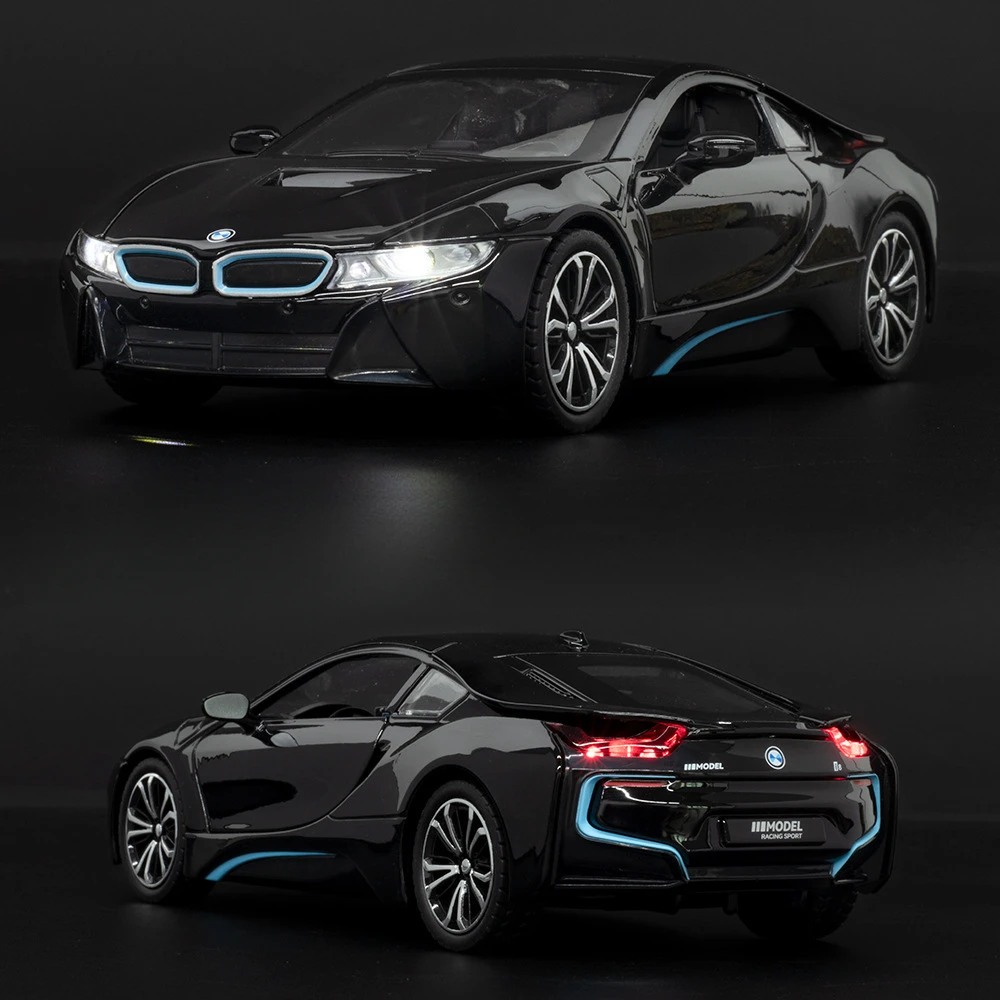 1:22 BMW I8 Hoge Simulatie Diecast Metaallegering Model auto Geluid Licht Trek Collectie Kinderen Speelgoed Geschenken
