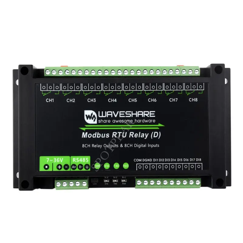 Modbus RTU 8-Channel RS485 Relay Module, RS485 Interface, Industrial Grade, 7~36V Power Supply