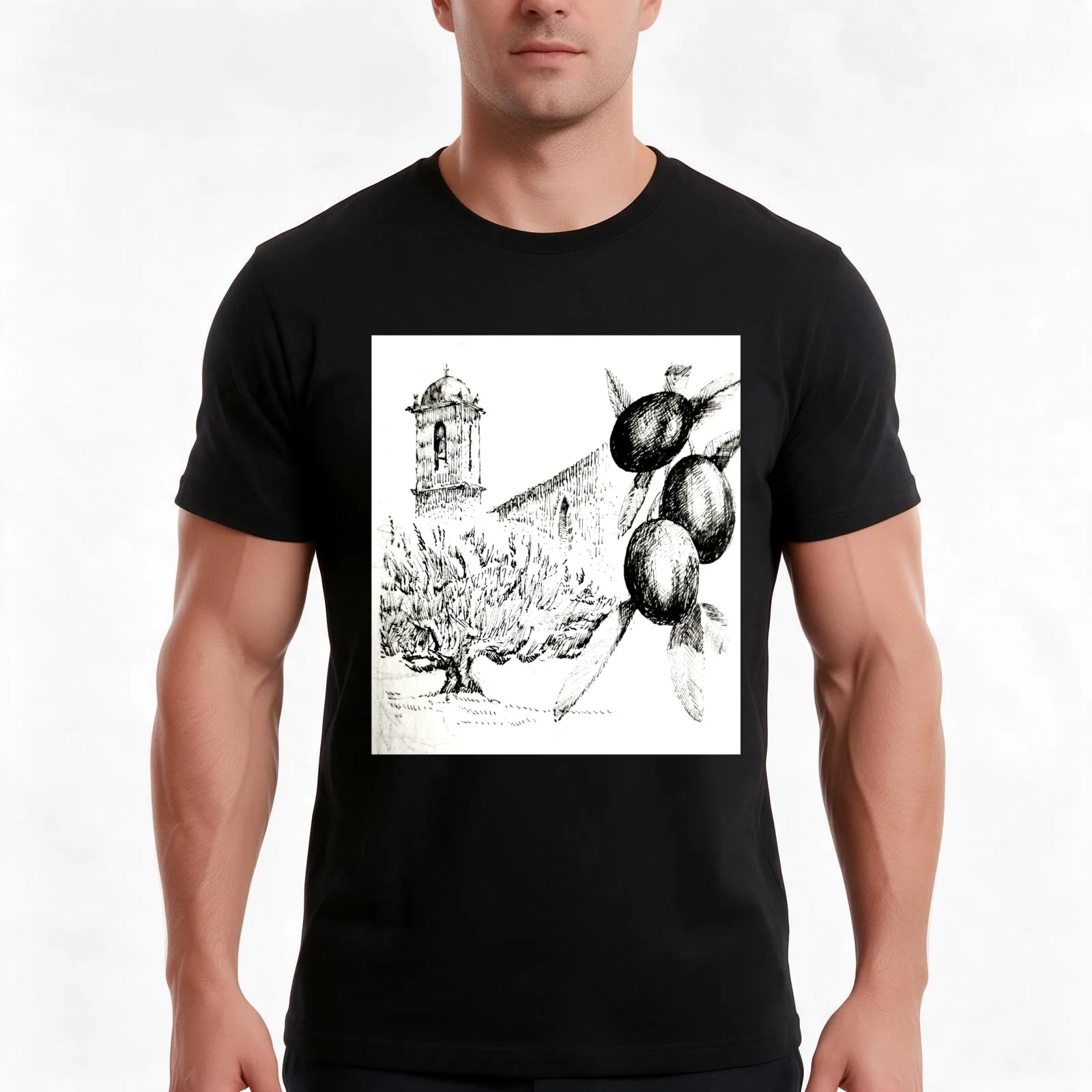 Olives, hatching. T-Shirt, Summer Casual Cotton Tee, Oversized Streetwear Tops, Vintage Graphic Print, Loose Fit Short Sleeve