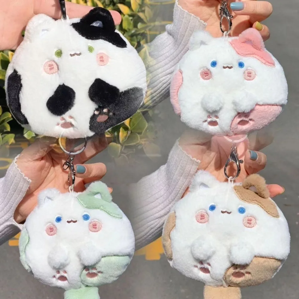 Simpatico gatto portachiavi ciondolo coda peluche portachiavi cartone animato Kawaii cordino scrivania organizzatori peluche portachiavi ragazze regalo portamonete