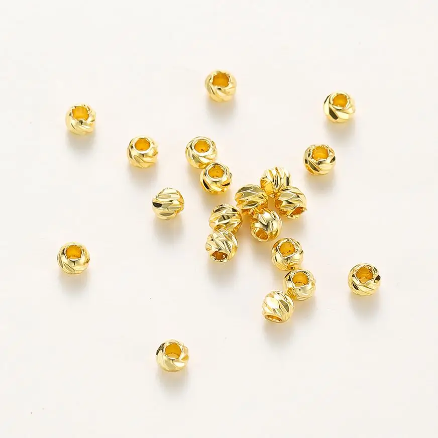 20pcs/lot 14K 18K Gold Round Loose Beads Bracelet Necklace Spacer Brass Beads For DIY Earing Making Accessories Whosale Findings