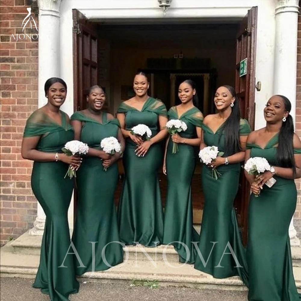 

Emerald Green Satin Dress for Wedding Off the Shoulder Mermaid Bridesmaid Dresses for Weddings Woman Guest Elegant Gowns Long