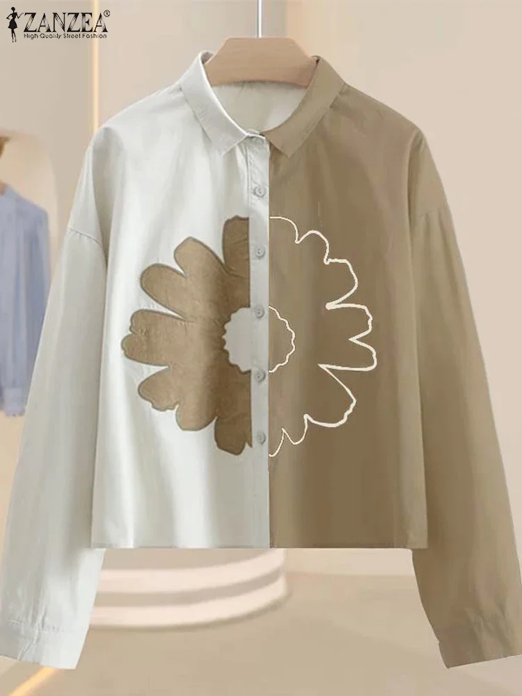 

ZANZEA/2020 летняя женская блузка, винтажная повседневная блузка с длинными рукавами, рубашки с цветными блоками, свободные туники с цветочным принтом, открытая сорочка
