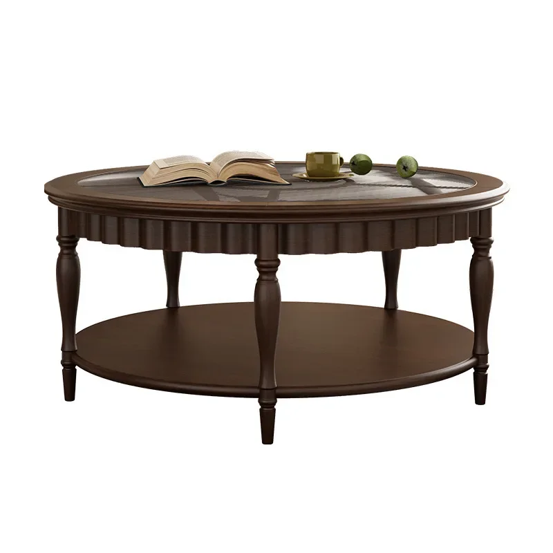 American country solid wood retro oval coffee table with drawers, living room small apartment French coffee table,