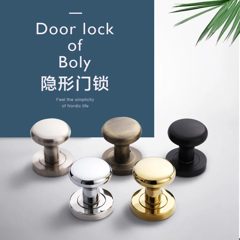 

New Invisible Door Lock Indoor Bedroom Bathroom American Round Dark Lock Wooden Door Background Single-sided Lock