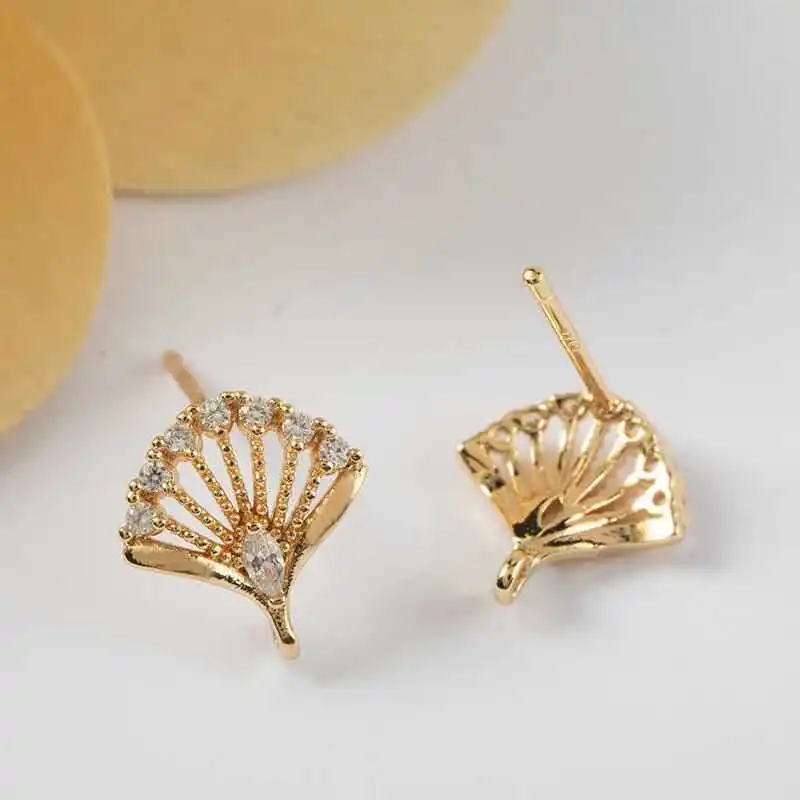 Color Retention Real Gold Plated Copper New Shell Shape With Ring Stud Earrings DIY Jewelry Making Findings Accessories