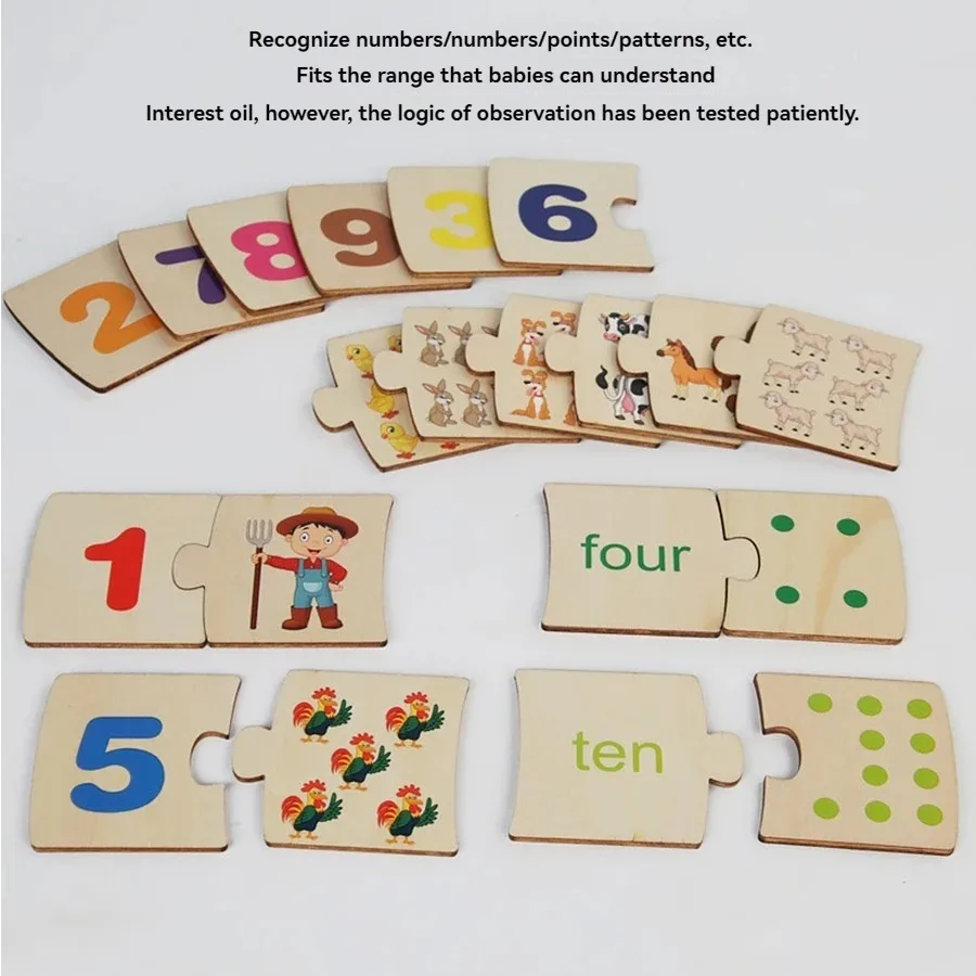 Wooden Number Matching Puzzle Toys Montessori Early Education Digital Pattern Thicken Blocks Game for Baby Festival Gift Toy