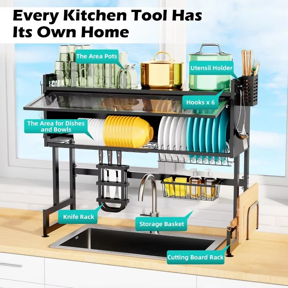 Cabinet Above Sink Metal Bowl Storage Rack Adjustable Cupboard With Door Kitchenware Holder Organizer Kitchen Dish Drying Racks