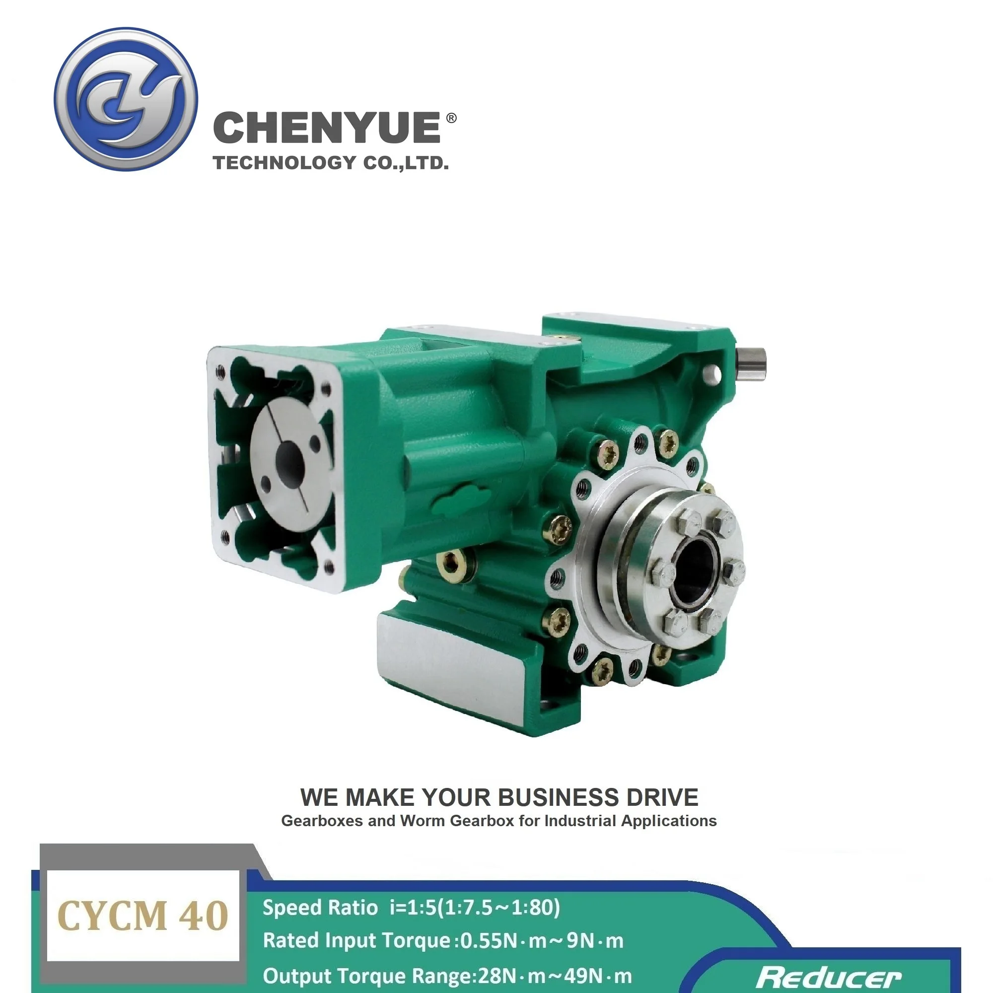 

CHENYUE Low backlash 0.5-2 Arc minute Worm Gearbox CYCM40-VS Input 14/11/19mm Output 20mm Input Flange 85x85mm Ratio5:1/80:1