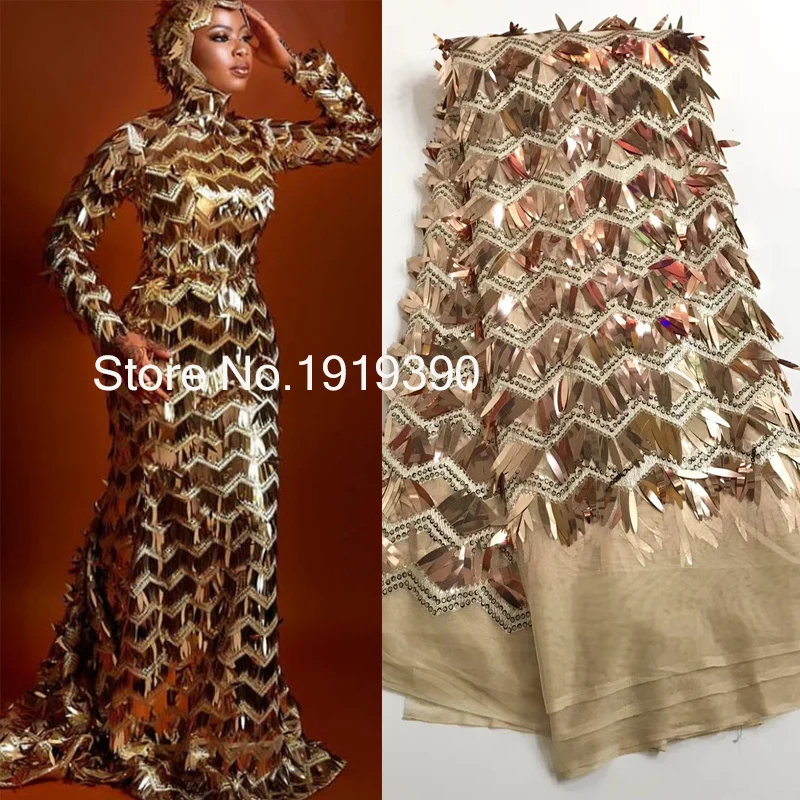 Tessuto di pizzo africano 3D 2023 pizzo di alta qualità con paillettes, tessuti di pizzo nigeriano per abiti da cucito abito da festa 5 Yards J20632