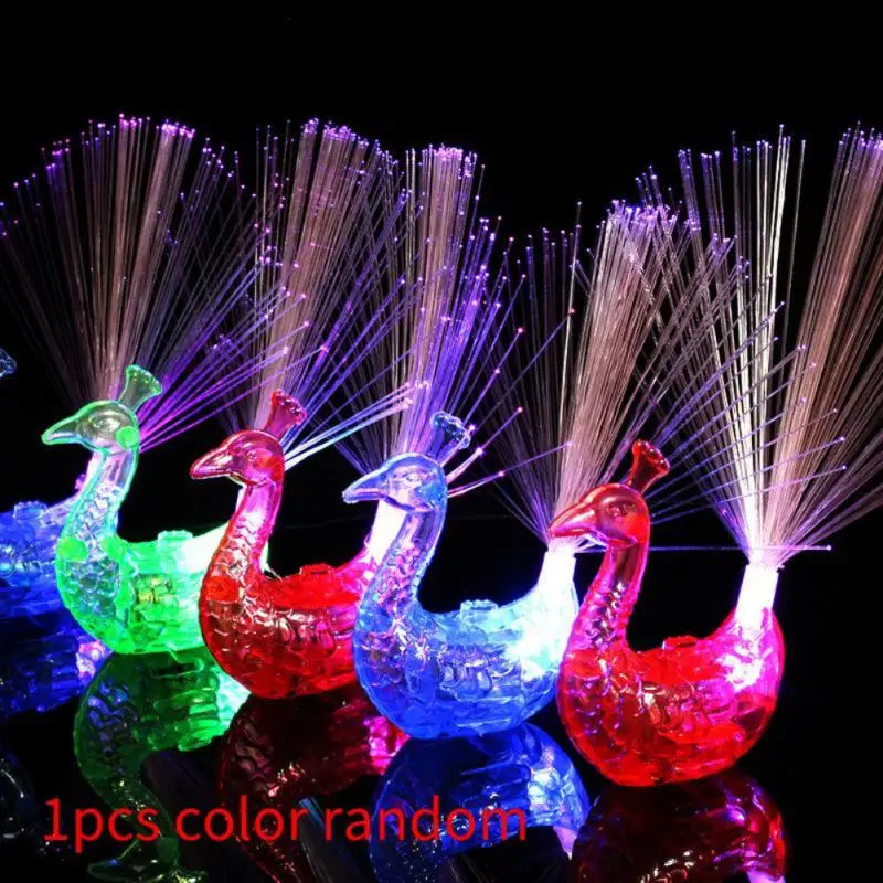 Led Light-up Rings Plastic Colorful Glowing Elastic Tapes Creative Educational Toy Peacock Decoration Luminous Children Gift