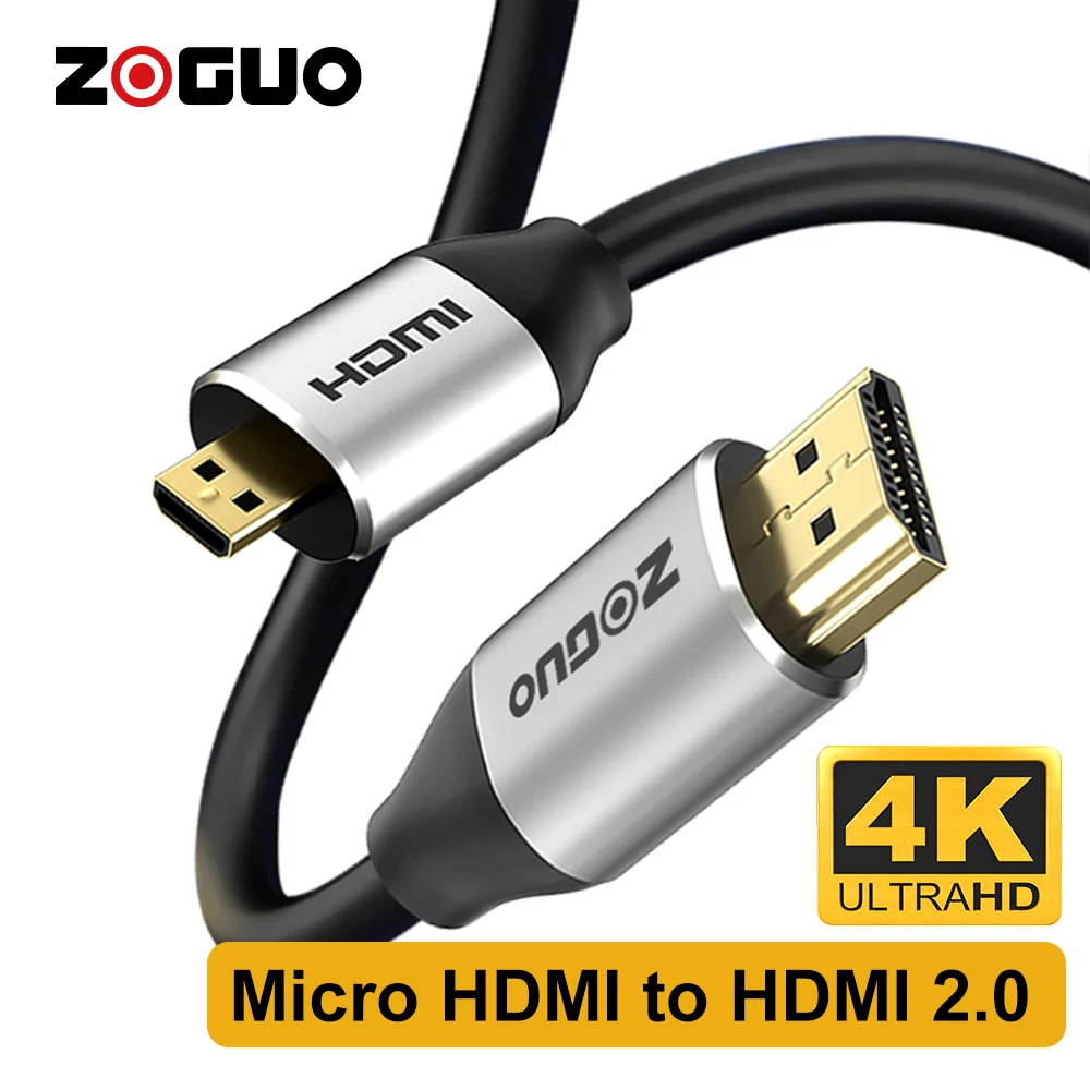 ZOGUO High Speed Micro HDMI to HDMI  2.0 Cable 4K 3D 1080P for Tablet Camcorder MP4 4K 60HZ HDTV Camera Projector Micro HDMI