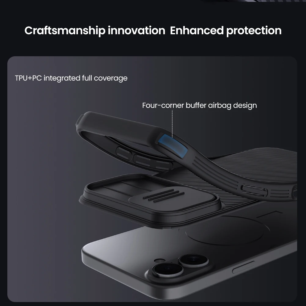 Nillkin Etui CamShield Pro do iPhone 17/iPhone 17 Air 2025, TPU+PC, twarda obudowa z przesuwaną osłoną na obiektyw, etui na telefon. — zdjęcie produktu 3