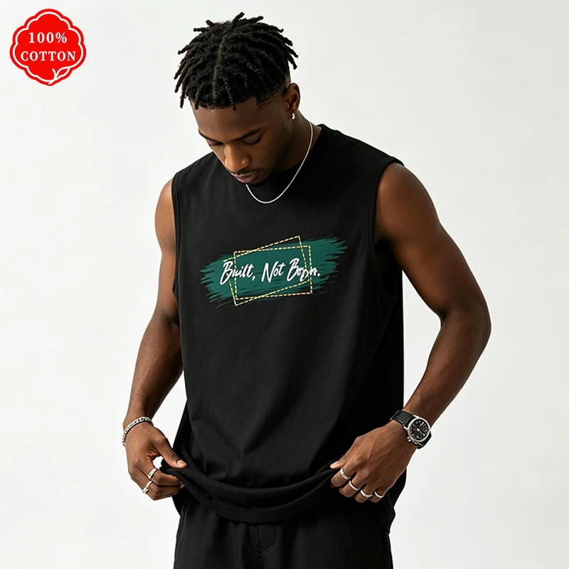 100% cotton men's summer vest, loose fit. Features the 