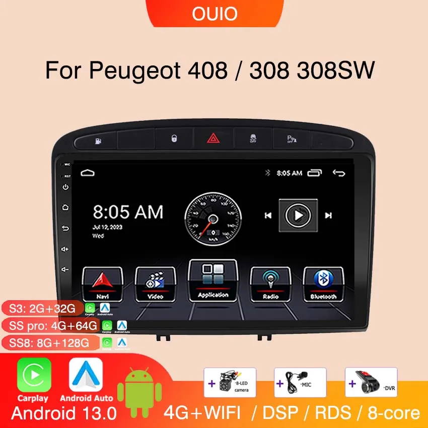 Android 13 radio For Peugeot 408 for Peugeot 308 308SW Car stereo Multimedia Video Player carplay Auto GPS Navigation 2din