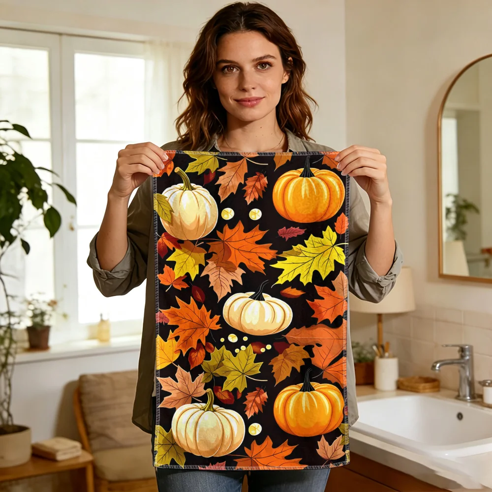 1pc/2pcs Autumn Pumpkin Maple Leaf Kitchen Towel-Super absorbent, reusable polyester dishcloths perfect for home decor, cooking,
