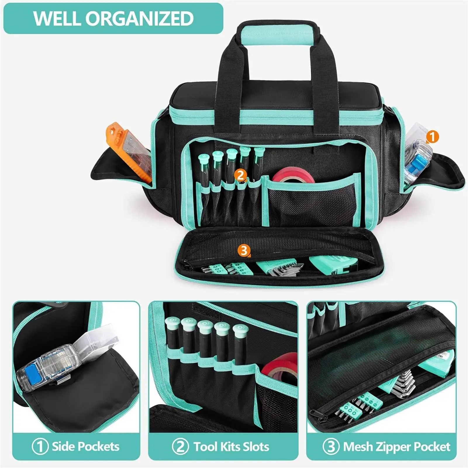 Tool Tote Bag Oxford Cloth Large Storage Case Large Tool Bag For Electrician Carpenter Work Garden Dorm College Travel