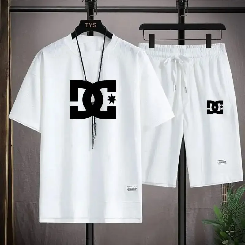 

Men's summer suits, Korean-style clothing, two-piece suits, men's shirts, sportswear, jogging attire, checked-pattern T-shirts +