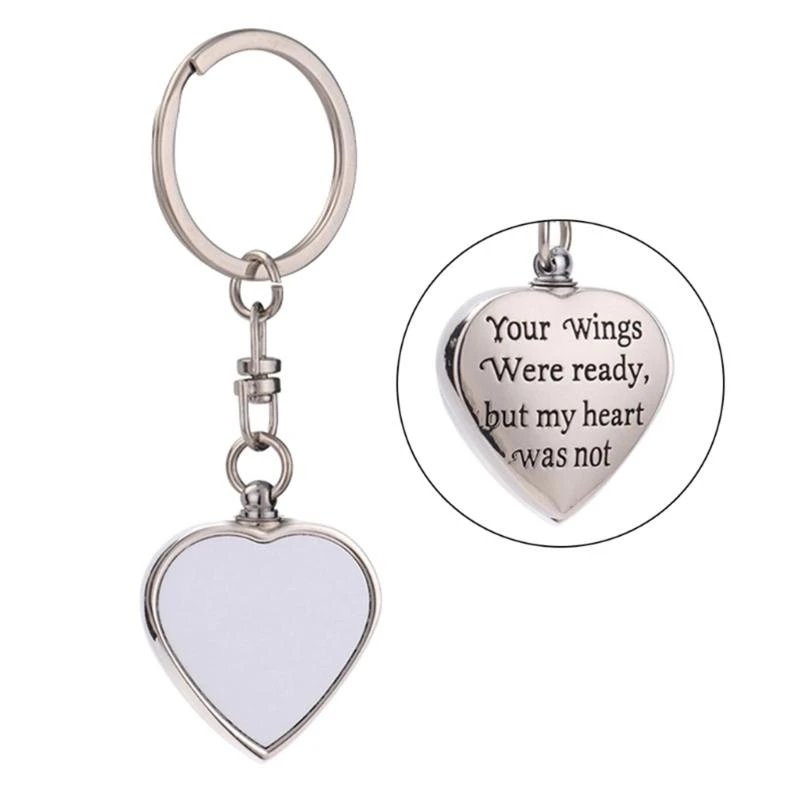 Small Heat Transfer Heart Keychain DIY Blank Keychains Urn Cremation Jewelry