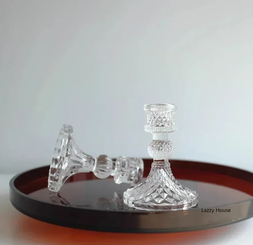 6pc Crystal Candle Holders Centerpiece for Table Dinning Party Wedding Decorations Glass Taper Candlestick Holders Set Bulk
