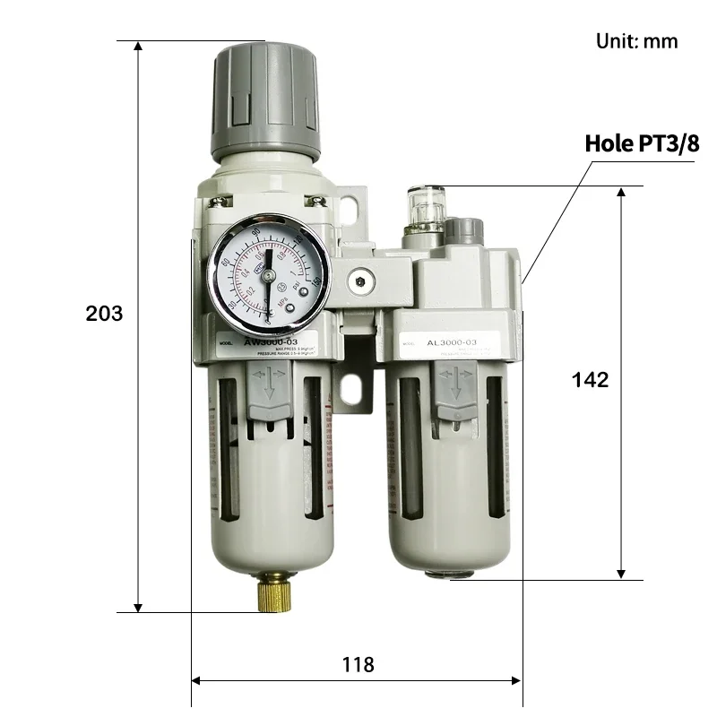 HLH High Quality AC3010-03 FRL Air Filters Source Treatment Unit Compressor Filter Pressure Regulator Lubricator Oil Separator
