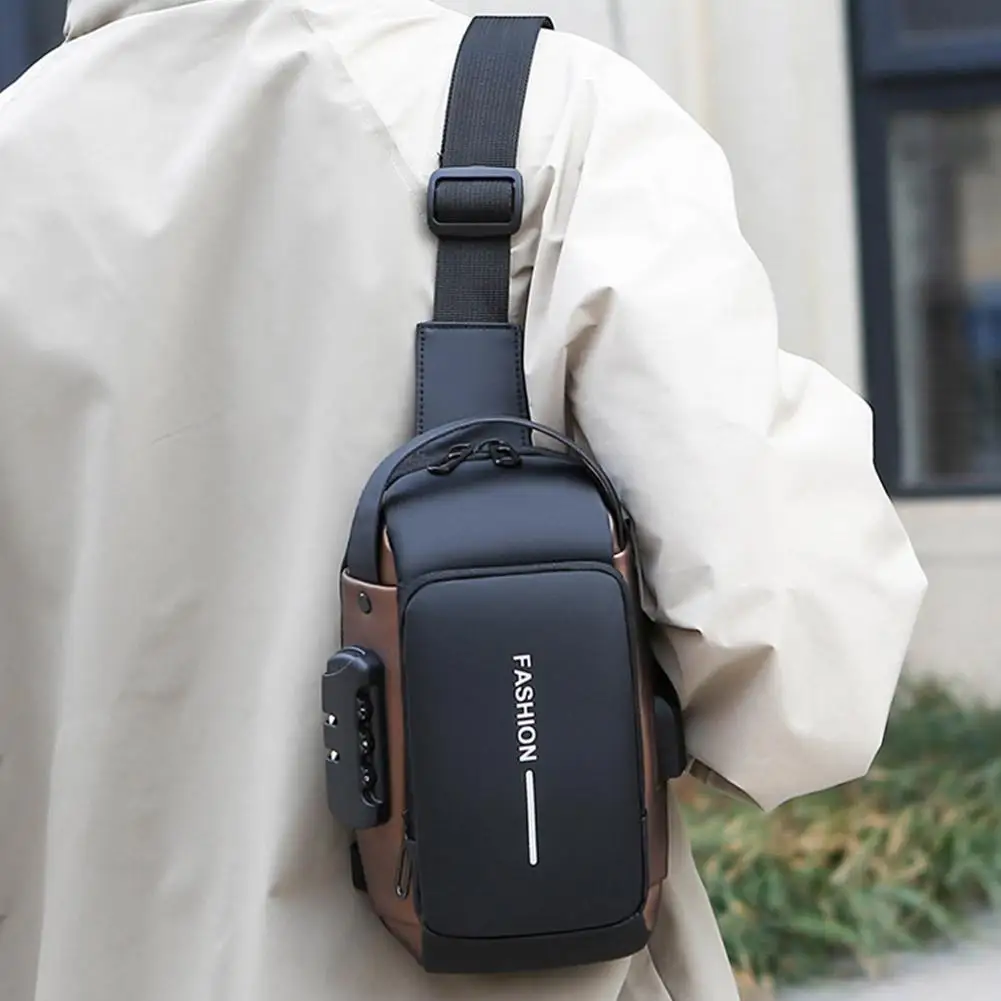 Robuste Oxford-Stoff Herren-Umhängetasche - Stilvolle Motorrad-Brusttasche mit Handyfach und Reißverschluss für den täglichen Pendelverkehr – Detail 16