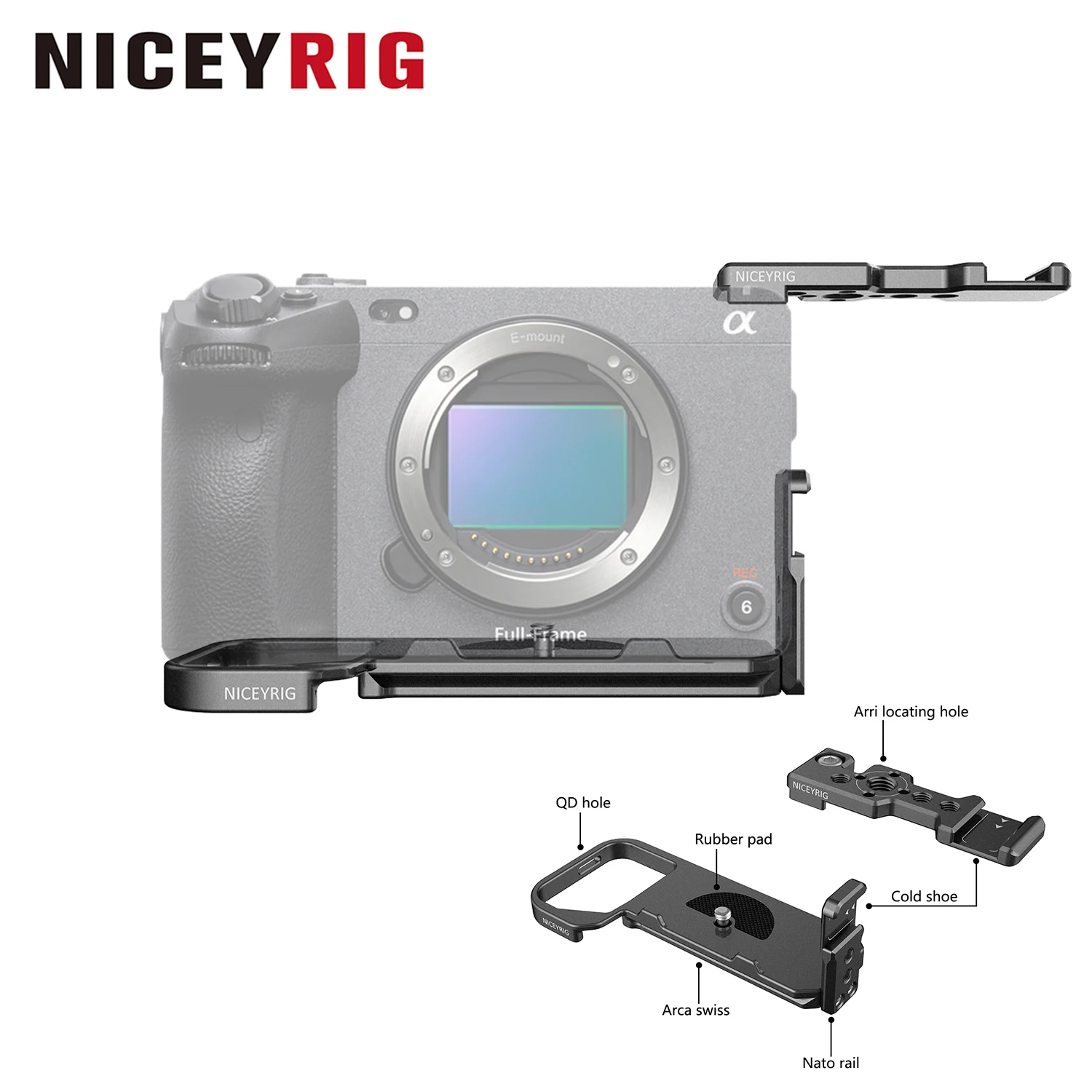 

NICEYRIG Sony FX3 FX30 L-Shape Plate Bracket Assembly Cage Kit with Cold Shoe Extension Mount QR Base Plate for Arca-Swiss