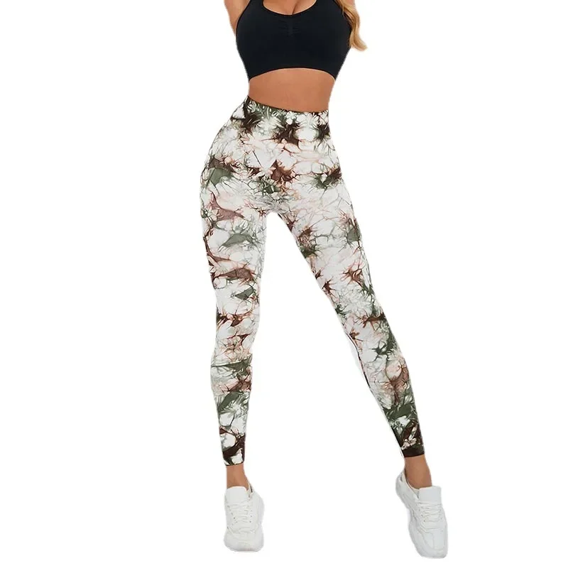 Seamless Tie-Dye Yoga Pants Sports Fitness Peach Hip-lifting High Waist Tights Printed Trousers Workout Gym Leggings for Women