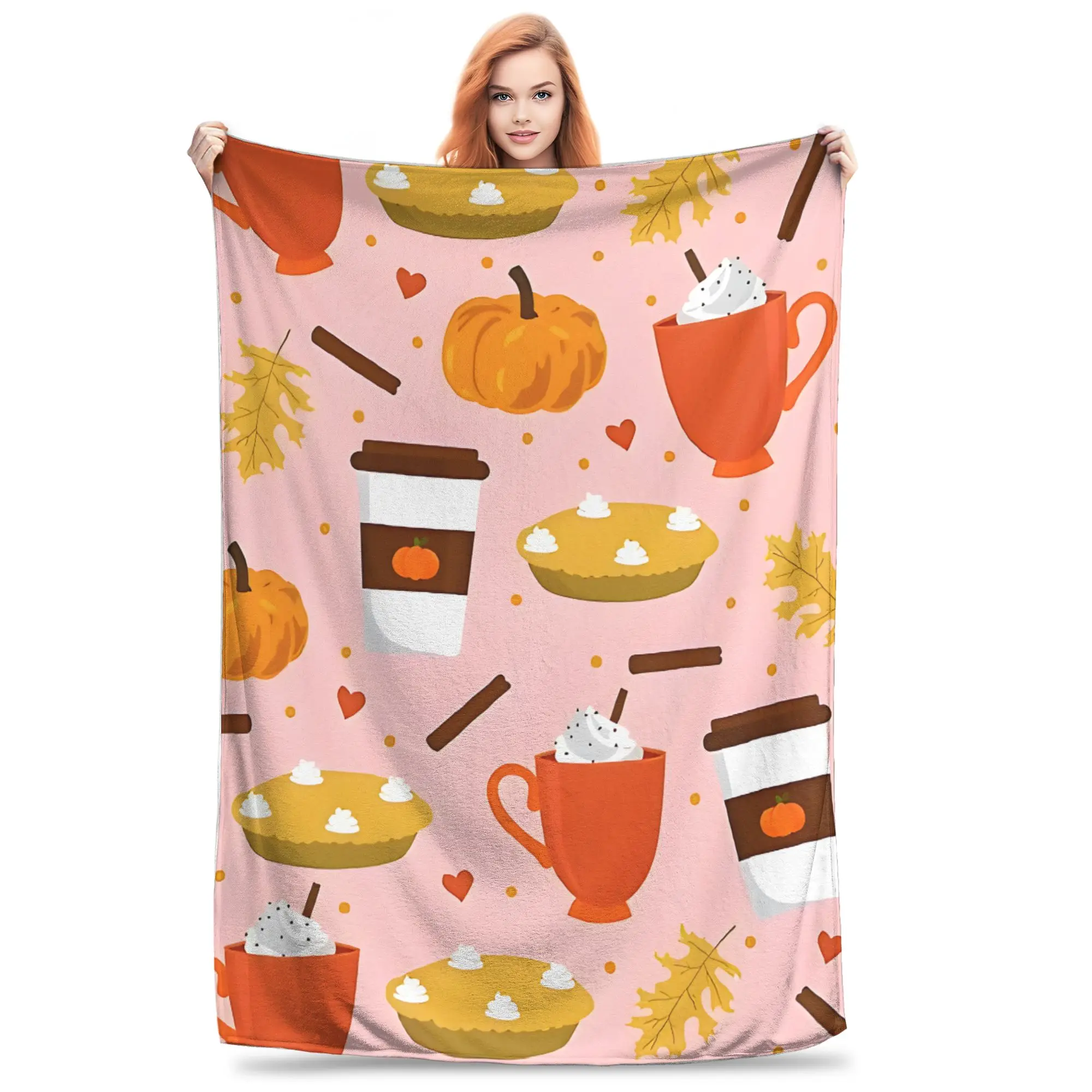 1PC Love Pumpkin Spice Pink  Blanket Throw Super Cosy Plush Living Room Sofa