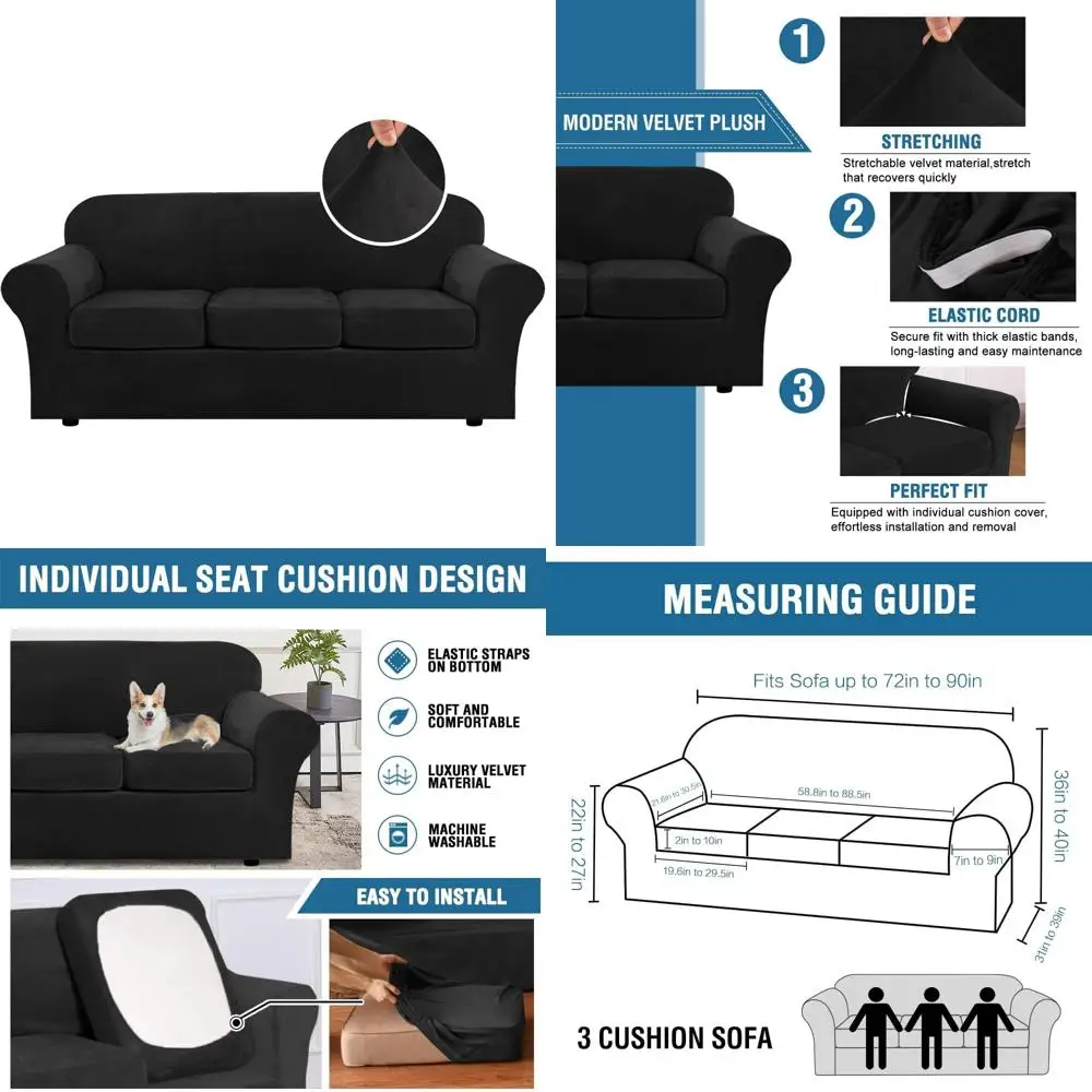 

Роскошный бархатный плюшевый чехол для дивана, эластичный комплект из 4 предметов - чехол для дивана, защитная пленка для мебели, толстая бархатная обивка