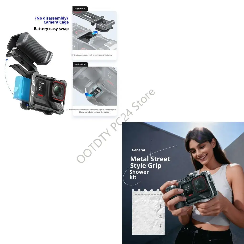 H7BA Split Handle Aluminum Metal Grip For Action Cameras Detachable Lightweight Optimized For Handheld Recording