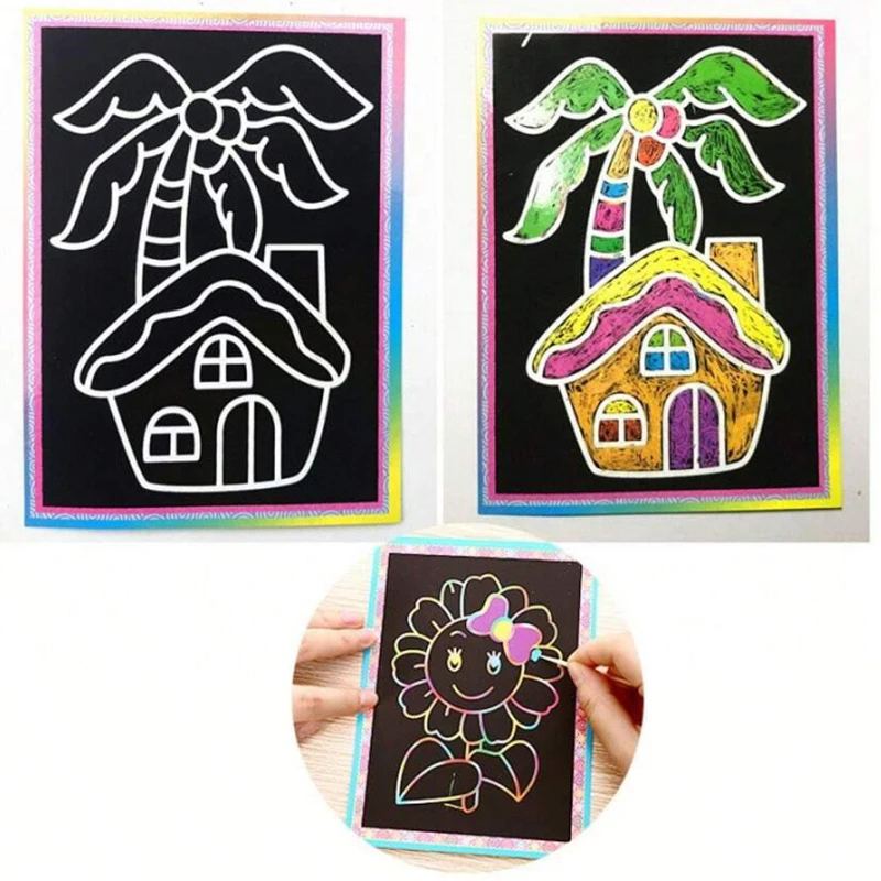 10 Vellen/Pack Kras Schilderpapier Veelkleurige Tekenspeelgoed Jongen/Meisje/Gemengde Stijl Leuke Cartoon Patronen Graffiti levert ZYF