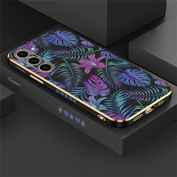 Tropical Plants Purple Leaf Case For Samsung Galaxy S24 S23 Ultra S22 Plus S23 FE S20 S21 S10 Silicone Soft Shockproof Cover