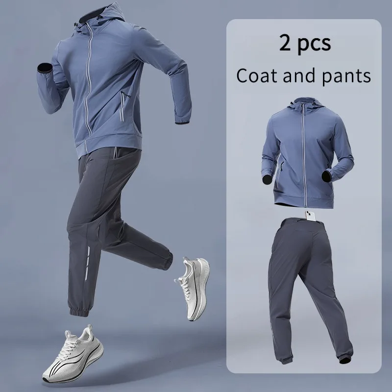 Men's Sportswear Set with Hood Training Gear Breathable Jacket And Pants Fitness Outfit for Comfortable Exercise Clothing