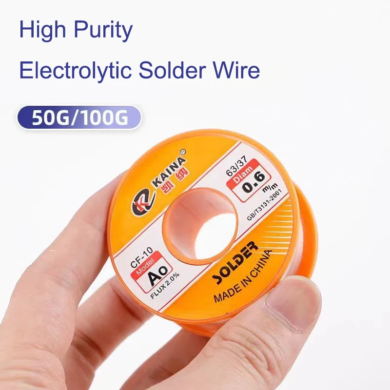 50/100G 0.5mm-2mm No-Clean Rosin Core Solder Tin Wire Reel 63/37 CF-10  With 2% Flux And Low Melting Point For Electric DIY Weld