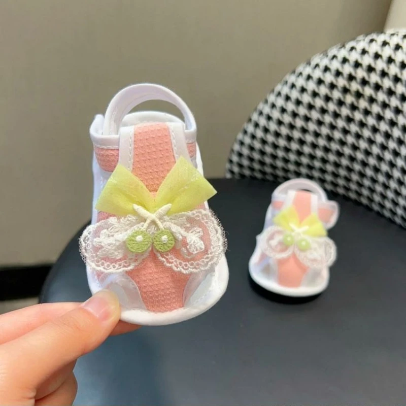 Summer Infant Girl Cloth Sandals 0-1 Year Old Soft Sole Non-Slip Walking Shoes Princess Style Breathable Protective