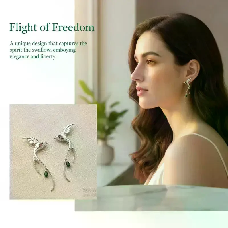 2Pcs Creative Cold Style Swallow Zircon Dangle Earrings For Women Classic Oriental Aesthetic Jewelry Gifts