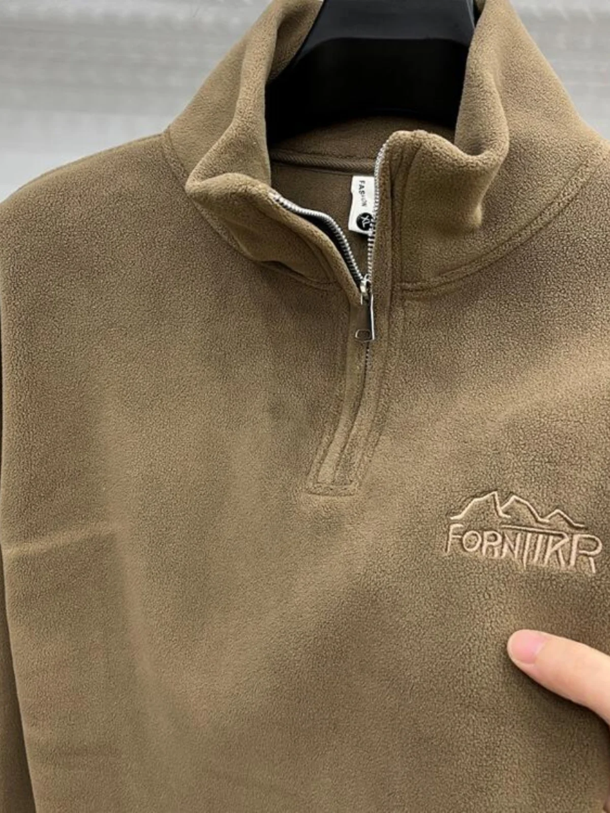 

Thiened Fce Hoodie Men's Long Sve Zipper Stand Collar Sweatirt Warm Inner Wear Casual Loose Fit Polyester Blend