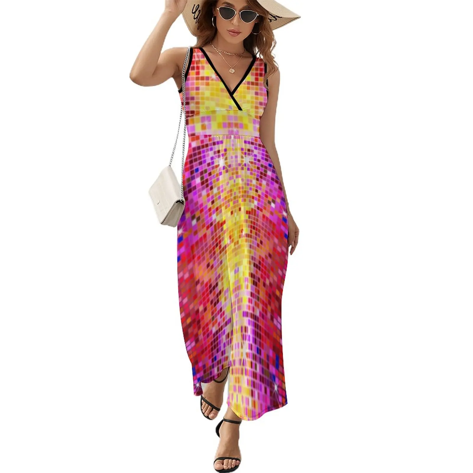 Copy of Copy of colorful tones geometric sparkling disco mirrors Sleeveless Dress Evening gown summer women's suit