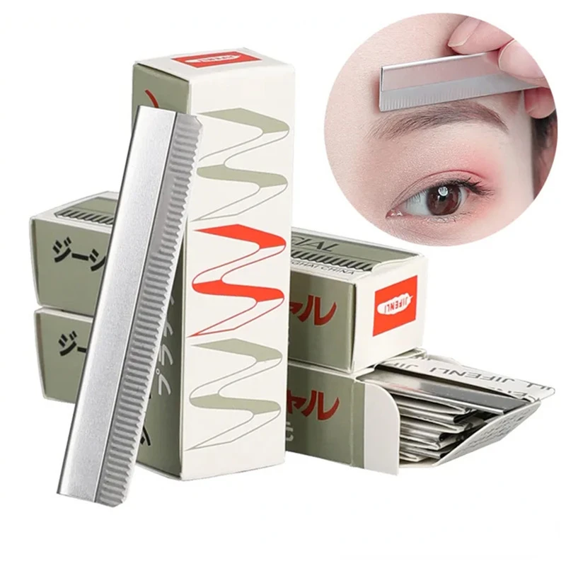 10Pcs Eyebrow Trimmer Blade Stainless Steel Eye Brow Knife Dermaplaning Blades Plucking Scraping Beauty Permanent Makeup Tools