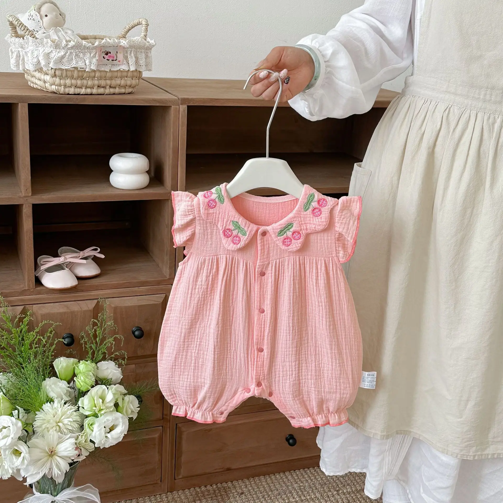 2026 Baby Summer New Clothes Embroidered Cherry Crawler Princess jumpsuit